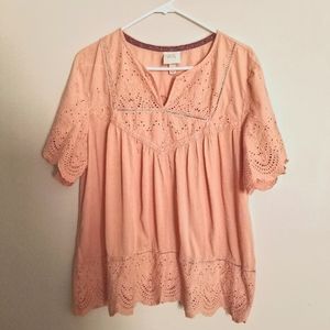 EUC Knox Rose Eyelet Short Sleeve Top in Dusty Rose Size 2X